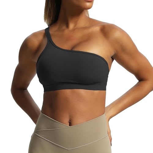 Aoxjox Women's Workout Sports Bras One Shoulder Astoria Asymmetrical Bra Fitness Training Gym Yoga Crop Tank