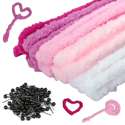 Stranthother 20Pcs 39 Inches Pipe Cleaners Chenille Stems Soft Thick Pipe Stems Long Chenille Stems Craft Supplies Coral Fleece Pipe Cleaners DIY Plush for Kids (Pink)