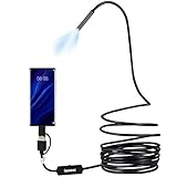 IWOBAC Semi-Rigid Cord Endoscope 3 in 1 Borescope, 5.5mm Waterproof HD Inspection Snake Camera Micro USB and Type C for OTG Android, PC, Notebooks Windows Mac Device with 6 LED Light（5M/16.4FT)