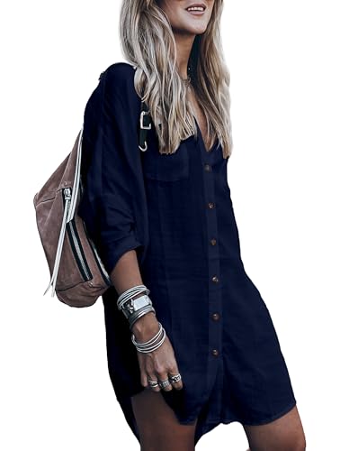 Image of Women's Swimsuit Cover up,Silky Button Down Shirt Midi Dress Kimono,Summer Bathing Suit Beach Coverups for Women (CP-Aline)