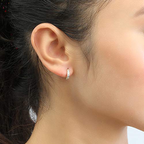 Doubleaccent Solid 14K Gold Earrings Princess Cut Cubic Zirconia Channel Set Huggie Hoop Earrings #TOP3