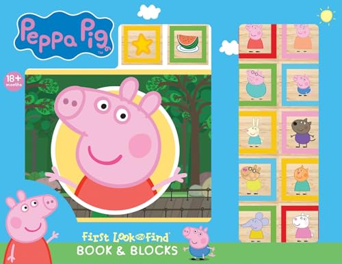 Peppa Pig - 10 Wooden Blocks and Interactive First Look and Find Board Book Set - PI Kids