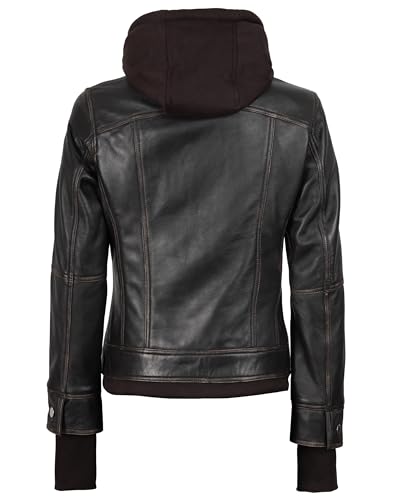 Image of Womens Leather Jacket with Detachable Hood - Real Lambskin Bomber Jacket Thumbholes Women