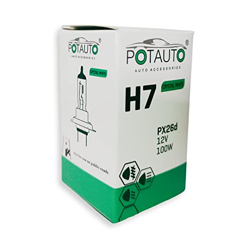 Image of Potauto H7 CRYSTAL WHITE Head Light Halogen Bulb For Car, 12V 100W - PX26d | 4300K | Single Piece