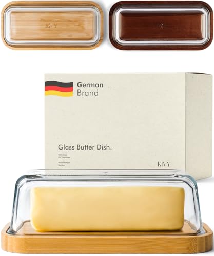 Kivy Glass Butter Dish With Airtight Lid That Keeps Butter Soft - For Countertop And Refrigerator Door Shelf - Butter Tray With Lid Fridge - Butter Holder For Counter - Covered Butter Dishes cover