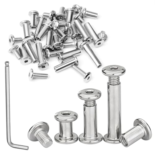 YFLeomry 30 Sets Verbindungsschrauben M4 Möbelschrauben Hülsenschrauben M4x12mm 304 Edelstahl Schrankverbinder für Schränken Möbeln Holzbret30 x Möbelschrauben 30 x Hülsenmutter 1 x Schlüssel
