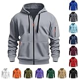 Hoodie Herren Zipper Gym, Pullover mit Kapuze Sweatshirt Modern Hoody mit Reißverschluss Kapuzenpullover mit Taschen und Reißverschluss-Armablage Sweatjacke Streetwear Kapuzenpulli für Fitness, Light