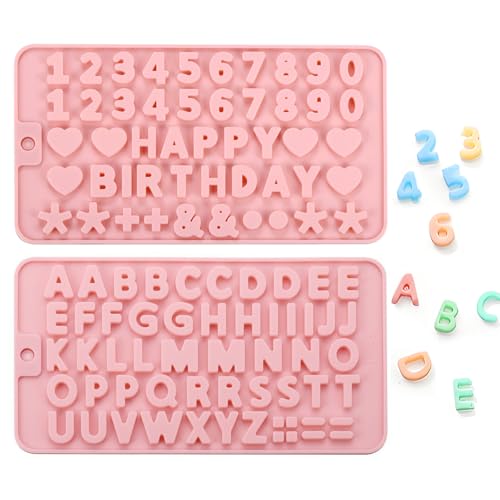 Silikonform Buchstaben Zahlen Alphabet Schokoladenform Silikonformen Gießformen Buchstaben Zahlen Set für Kuchen 2 Stück Pink