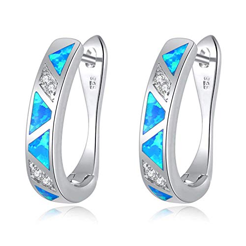 CiNily Womens Hoop Earrings White Gold Plated Opal Huggie Earrings Gemstone Jewelry Gift