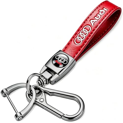 Xiconbao Genuine Leather Car Keychain for Audi A3 RS3 A4 A5 A6 A7 RS7 A8 Q3 Q5 Q7 R8 Series Car Red Key Chain Ring for Men and Woman Blcak Metal Accessories
