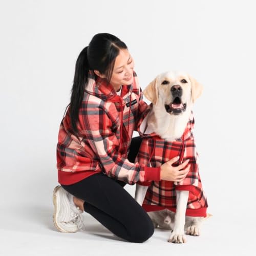 Image of Spark Paws Dog Hoodie - Premium Dog Sweater for Small, Medium, and Large Dogs | Warm Outfits for French Bulldogs, Pitbull, Puppy, Winter Jacket Alternative - Red Plaid, 5XL