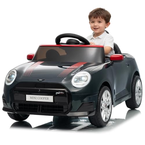 TUFSPRAX Voiture Électrique pour Enfants 12V, Style Mini Cooper avec Télécommande 2.4G, Musique, Phares LED et Suspension, Véhicule à Batterie avec...