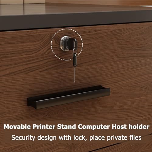 Home Office Storage Cabinet - Mobile Printer Stand & 3 Drawer File Cabinet, Wooden Computer Host Cart, Classroom Copier Holder & Paper Storage Shelf for Organized Workspace