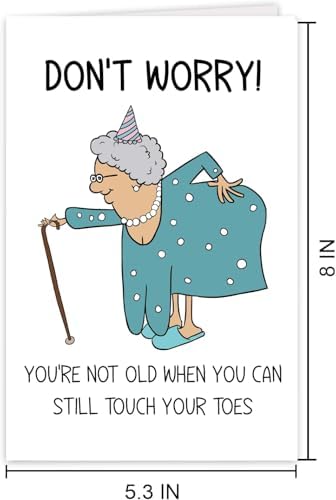 Funny Birthday Card for Women - "Don't Worry" Funny Grandma Toe Touching