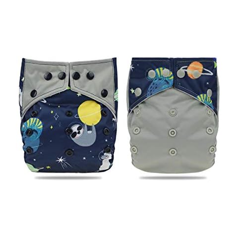 Hisprout Baby Reusable Absorbent Digital Printing Cloth Pocket Nappy,Set of 2(Space Animal) Cover