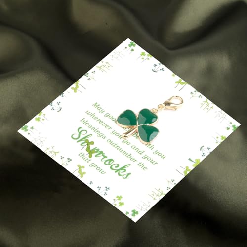 Gzrlyf Green Shammrock Charm with Lobster Clasp 3 Leaf Clover Charm with Blessing Card St Patrickk’s Day Gift Lucky Jewelry2