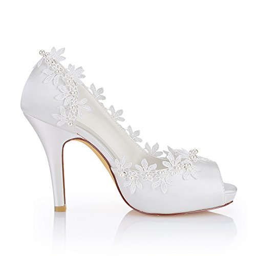 Emily Bridal Ivory Wedding Shoes Silk Peep Toe Lace Detail Bridal Shoes Women High Heels3