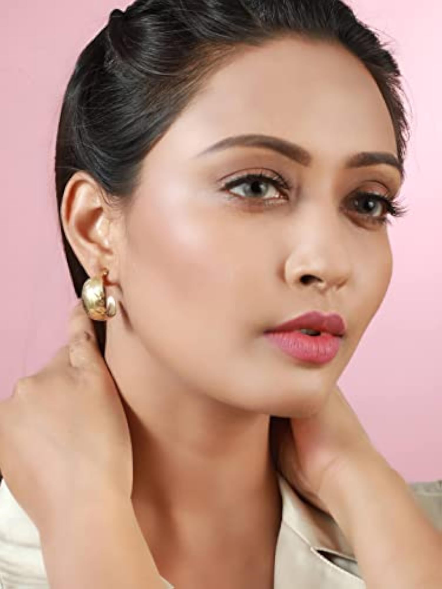 Women's Plated Feather Half Hoops Earrings