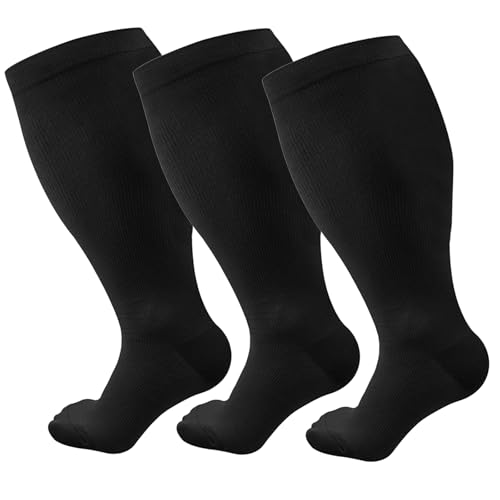 yUhe2018Cw 3 Pairs Plus Size Compression Socks: Wide Calf Knee High Stockings for Men Women Extra Large for Pregnant Running Cycling