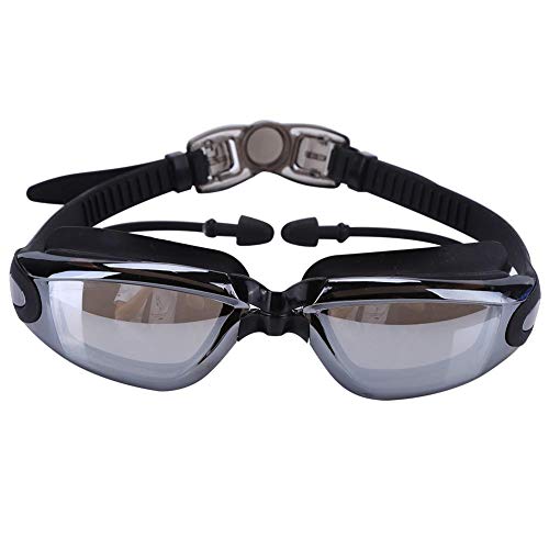 Schwimmbrille, angebrachte Ohrstöpsel für erwachsene Männer, Frauen und Kinder, keine Undichtigkeiten, Antibeschlag, UV-Schutz - kostenlose Aufbewahrungshülle, Nasenclip und Ohrstöpsel(Schwarz) Cover
