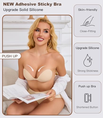 MITALOO 2025 Adhesive Bra Upgraded Silicone Push Up Invisible Sticky Bras Breast Covers for Women4