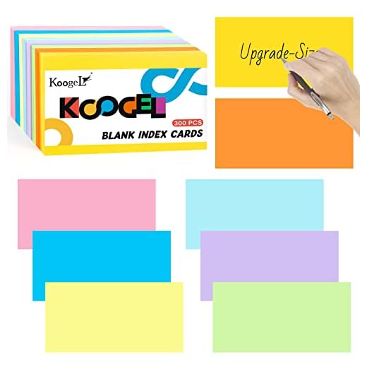 Koogel 300PCS Blank Index Cards, 3 x 5 Inch Index Cards Unruled Note Cards Study Cards 8 Neon Colors for School Learning Office Memo