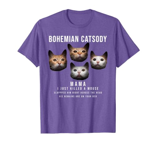 Bohemian Catsody Mama I Just Killed A Mouse Cat Parody T-Shirt, Men, Purple Heather, XX-Large