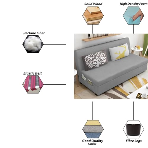 Image of Divano 3 Seater Sofa Cum Bed for Living Room (Grey) Premium Fabric Sofa