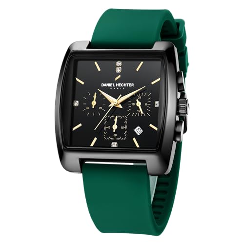 Image of Daniel Hechter Paris Alma Collection Watch for Men Premium Chronograph Watch Black Square Dial Silicone Strap, Multi-Function, Date Display Luxury