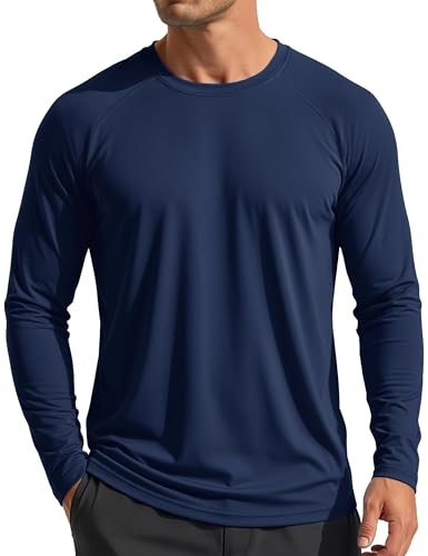 Image of MAGCOMSEN Mens Sun UV Protection Running Sports Shirt UPF 50+ Long Sleeve Quick Dry Lightweight Gym Tops,Navy,XL