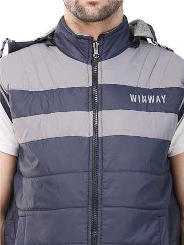 Image of Men's Reversible Half Jacket with Inside Pockets, Hooded Puffer Vest, Black