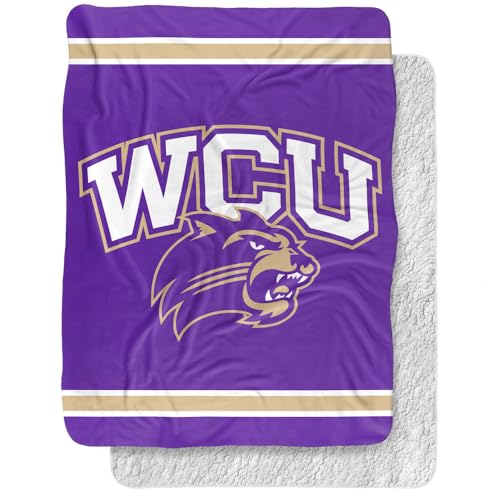 Western Carolina University Blanket, 60"x80" Primary Logo Stripes Silky Touch Sherpa Back Super Soft Throw Blanket