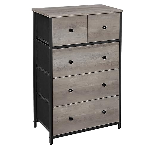 SONGMICS Drawer Dresser, Storage Dresser Tower with 5 Fabric Drawers, Dresser Unit, for Living Room, Hallway, Nursery, Heather Greige and Classic Black ULGS045G01