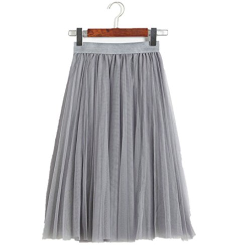 Damen Tüllrock Langer Mesh Rock Einheitsgröße Flare Tüll Tütü Maxirock (Grau) Cover