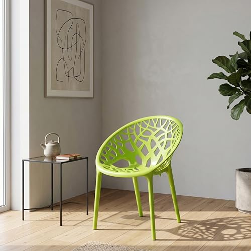 Image of Oaknest Neelkamal Crystal Plastic Chair - Stylish Tree-Design Backrest, Lightweight & Durable for Home, Garden & Patio (Lime Green), Set of 1 Piece