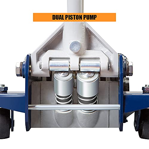 Hpdmc Hydraulic Low Profile Floor Jack Blue With Dual Piston Quick Lift Pump, 3.25 Ton (6,500 Lb) Capacity Lifting Range Of 3-7/8" To 21-1/8" #TOP5