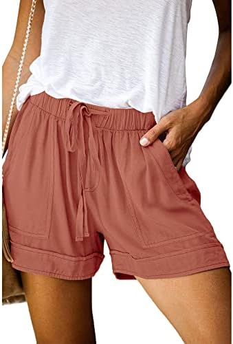 BTFBM Women Casual Shorts Plain Solid Color Elastic Waist Drawstring Summer Beach Lightweight Soft Short Lounge Pants (Solid Pink, Medium)
