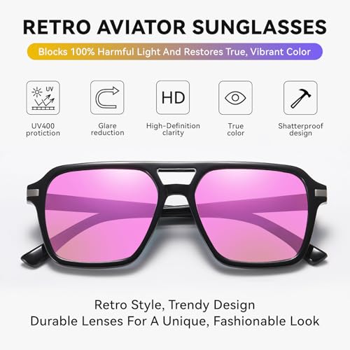 Image of HAOLOTA Retro Aviator Sunglasses for Women and Men, Polarized Square Shades UV Protection