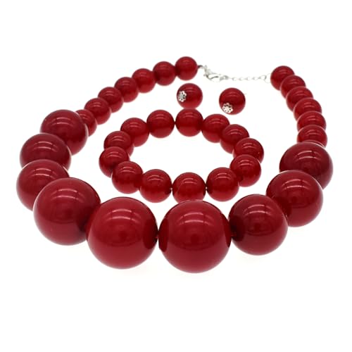 Chunky Faux Pearl Necklace for Women Large Big Pearl Choker Necklace and Earrings 1920s Costume Pearl Jewelry Set2