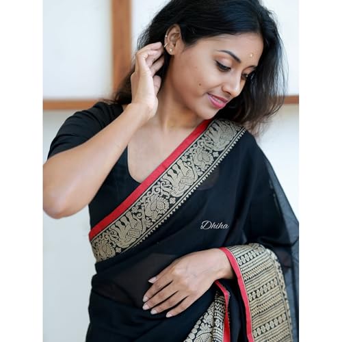 Image of Narayanpet Pure Cotton Saree for Women | Preethika Big Border Saree with Running Blouse | Tassels | Handloom Weave