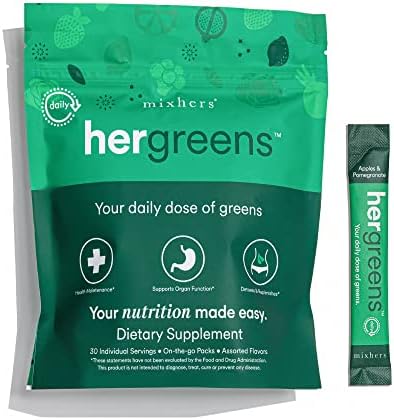 MIXHERS Hergreens | Greens Powder | Made from Whole Foods | Digestive Enzymes | Kale |15 Drink Packets| Pink Grapefruit