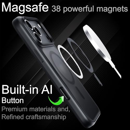 OLIVIC Case Compatible with iPhone 17 Pro max Case Black Matte, Magsafe Magnet [AI Camera Button] Anti Scratch, Rubber Oil Coating, Shockproof, Raised Edges, Bumper Cover by OLIVIC - Used condition - US$19.50