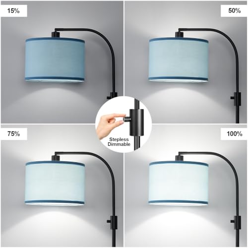 Image of Nintiue Dimmable Black Floor Lamp, 1200 Lumens LED Edison Bulb Included, Arc Gold Floor Lamps for Living Room Modern Standing Lamp with Sky Blue Shade