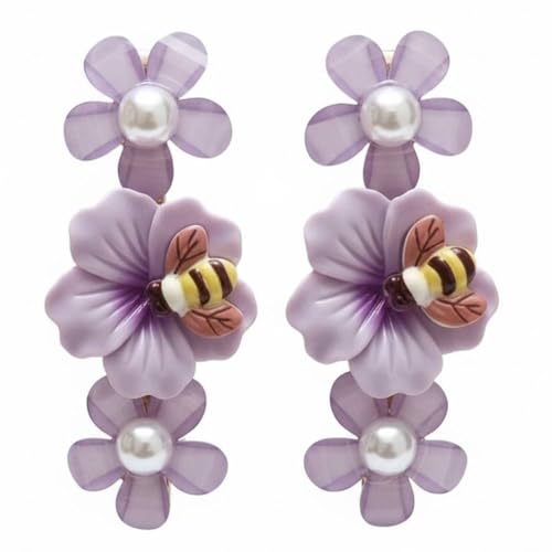 Image of Alvero Premium Acrylic Flower Hair Pin with Bee Design, Floral Designer Hair Clips for Women & Girls, Lightweight, Strong Grip Side Pin, Decorative Hair Accessory for Wedding & Party (Pack of 2 Piece, Blue)