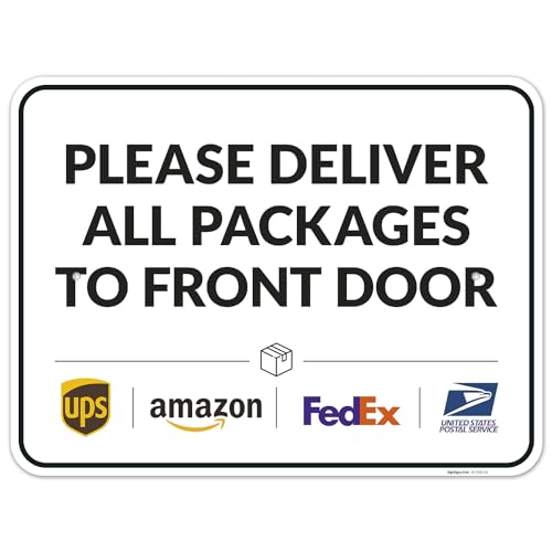 Image of Package Delivery Sign, Delivery Instructions Deliver All Package to Front Door Sign, 18x24 Inches, Rust Free .063 Aluminum, Fade Resistant, Made in USA by Sigo Signs