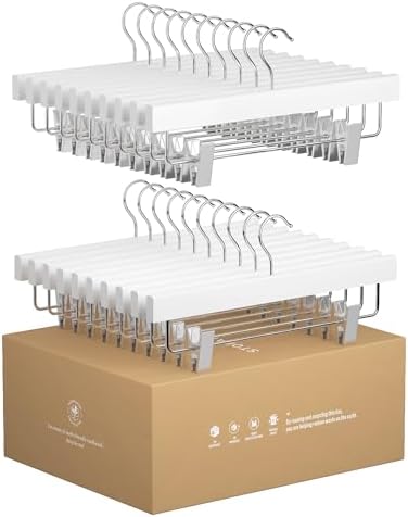 StorageWorks Pants Hangers with Clips, Wooden Clothes Hanger for Skirts, Jeans, Shorts, 20 Pack