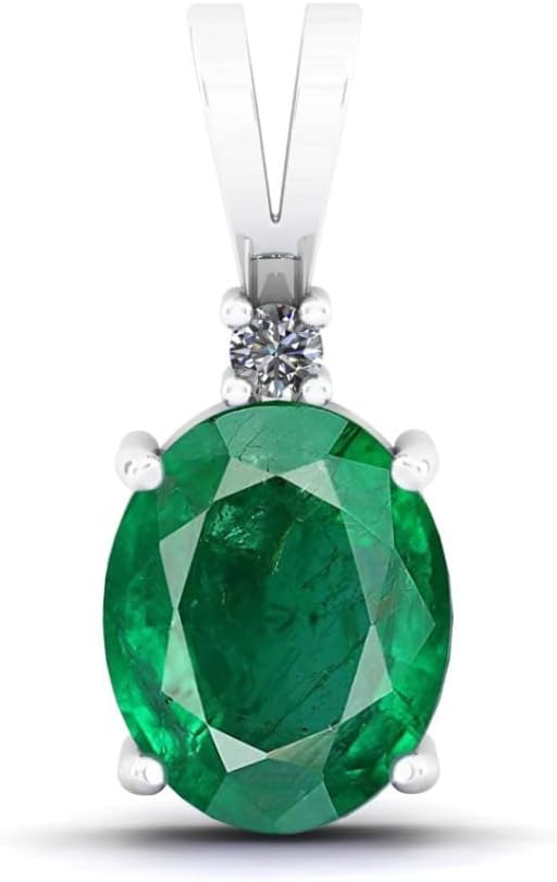 5.25 Carat Natural Emerald Stone Oval Cut Necklace For Women