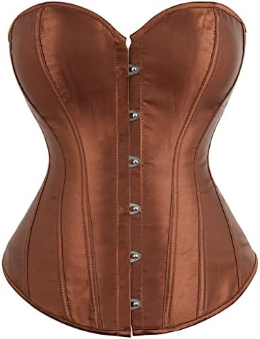 Moessa Women's Satin Corsets Top Lace Up Boned Overbust Corset bustier Lingerie Body Shaper Bustier A818-Brown-2XL