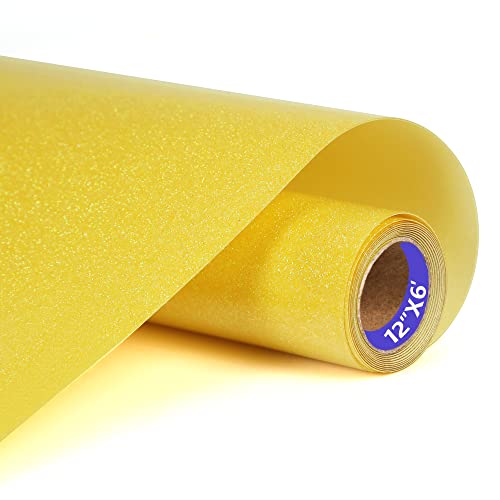 SHOMKIEE Yellow Glitter HTV Heat Transfer Vinyl Rolls 12inch by 6feet PU Stretch Iron on Vinyl HTV Vinyl for T-Shirt for Silhouette and Cameo(6Ft, Z1-Glitter Yellow)