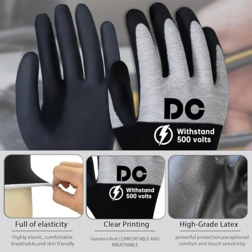 Image of DongChu Insulated Electrician Gloves 500V Voltage /Flame Retardant Touch-Screen Work Gloves, Electrical Rubber Non-slip Texture Design for Electricians Prevent Shock (XL)